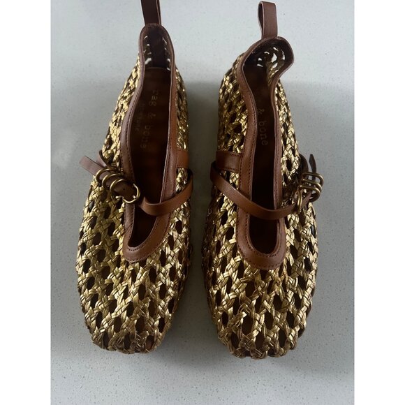 rag & bone Spire Woven gold brown leather Mary Janes flats size 38 - Picture 10 of 11